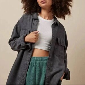 NWT AMERICAN EAGLE womens size M gray fleece oversized button down shacket